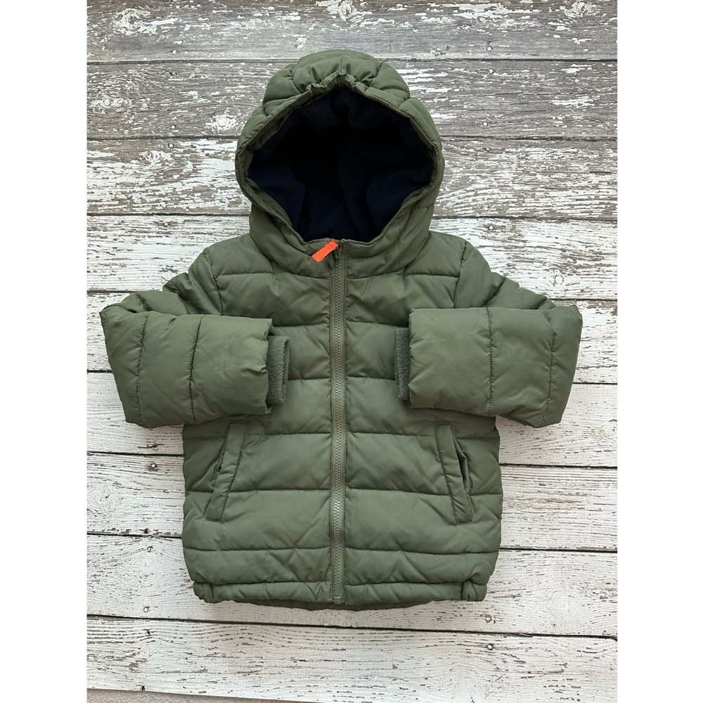 Primary Green Puffer Jacket with Hood